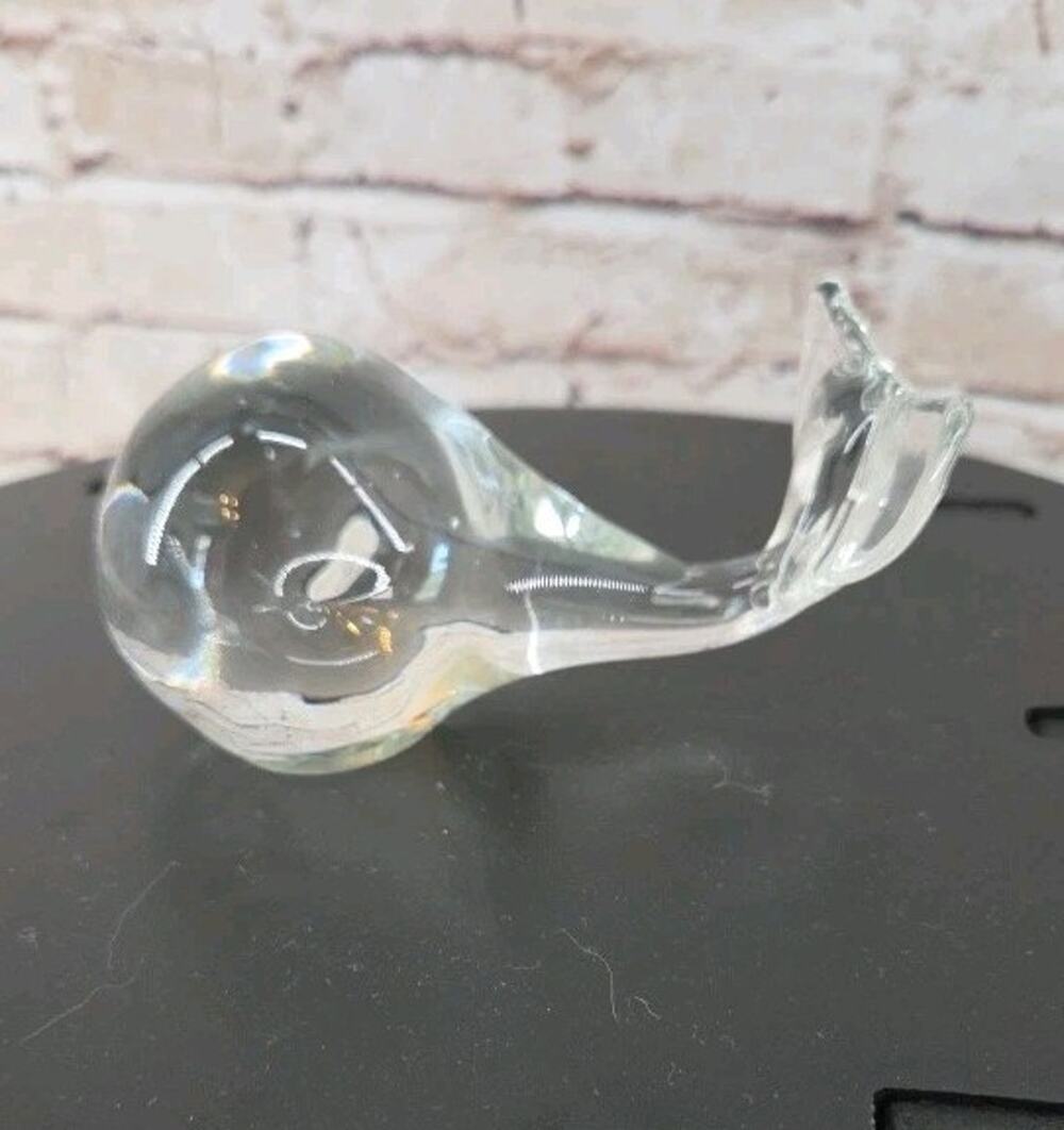Hand blown Clear Crystal Controlled Bubble Whale Figurine Art Glass Paperweight